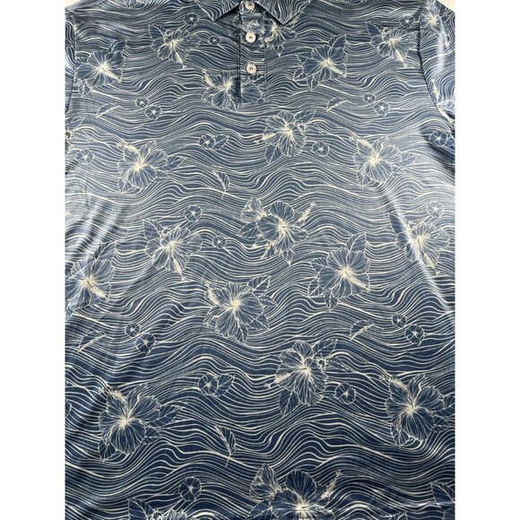 Laguna Swim Men’s XL Blue White Floral Polo Shirt Stretch Casual Surf Style - Picture 2 of 9